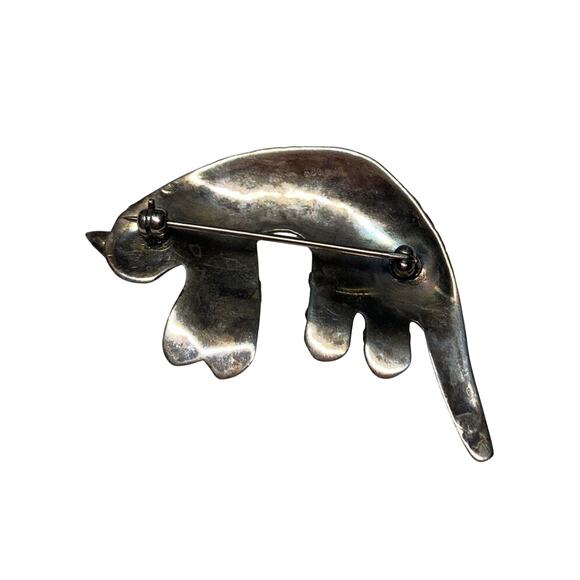 925 Vintage Sterling Silver Brooch from Mexico of Cats with  Vtg 925 Marked Sterling Silver Cat Pin Brooch Kitty Spots Statement Art Deco